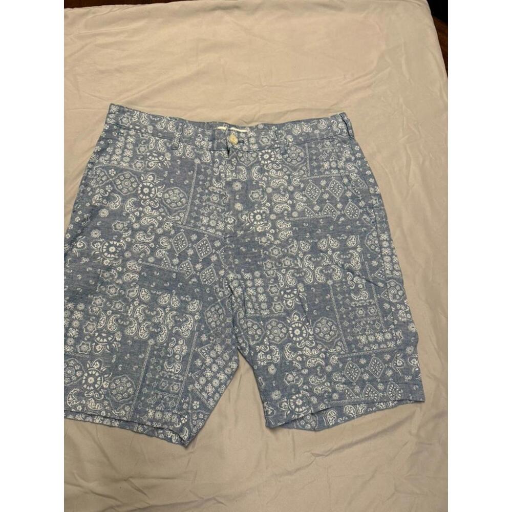 Men’s Jos. A Bank Size 35 Paisley Blue Print Linen Blend Shorts Pockets